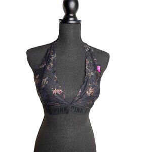 Victoria's Secret Pink Racerback Lace Bralette With Floral Design Size L NWT
